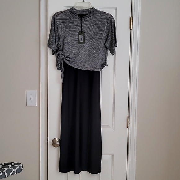 All Saints Benno Line Stripe tee with slip dress - Picture 4 of 7